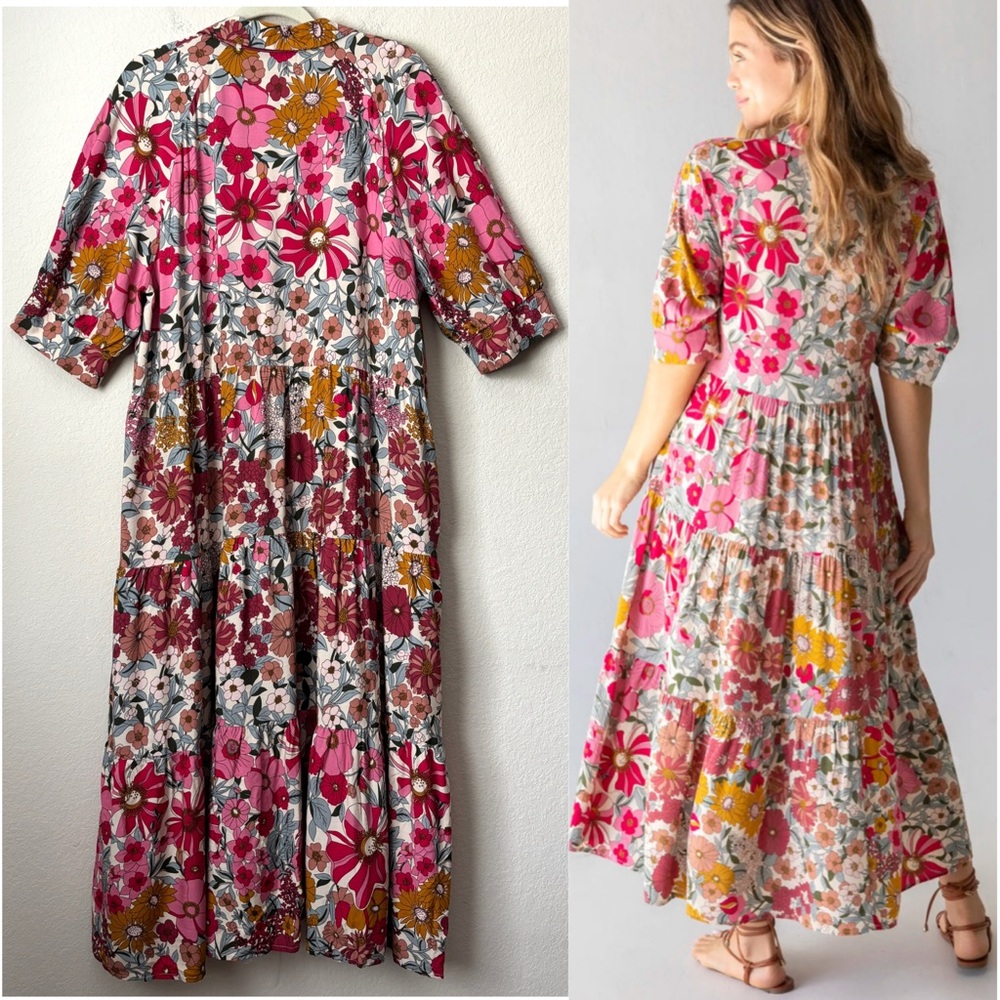 Natural Life XL Rebecca Boho Vintage Floral Tiered Midi Dress NEW - Picture 8 of 14